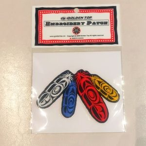 3" Feather Indigenous Design Embroidered Patch by Phillip Joe, Coast Salish